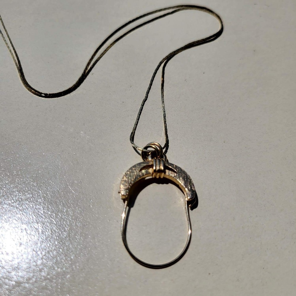 Vintage Gold Tone Metal Charm Holder Necklace Snake Chain Textured Bail